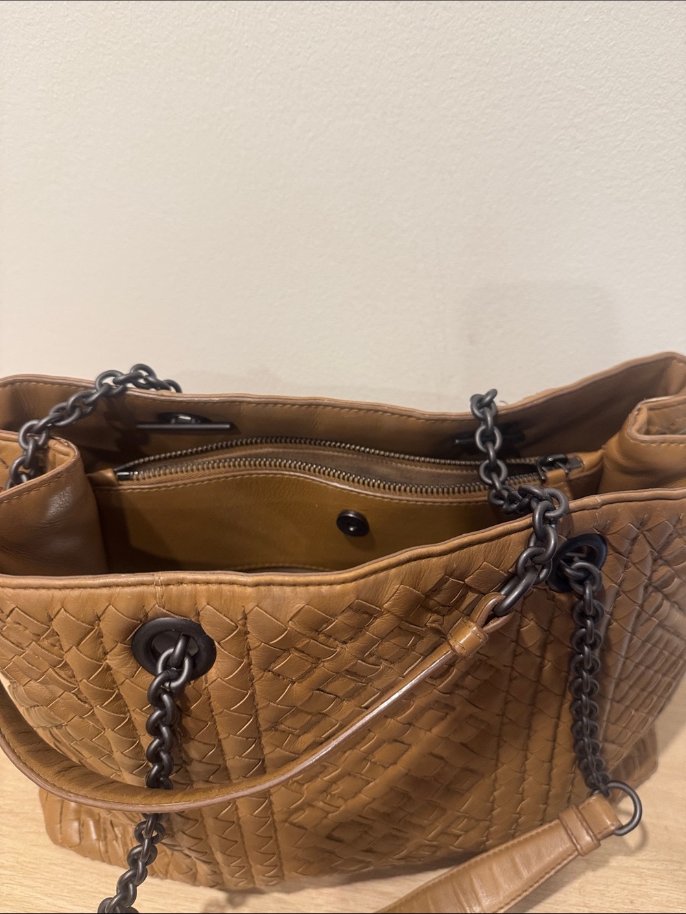 Bottega Veneta Leather Shoulder Tote in Cognac Brown dark gunmetal hardware - Picture 10 of 10